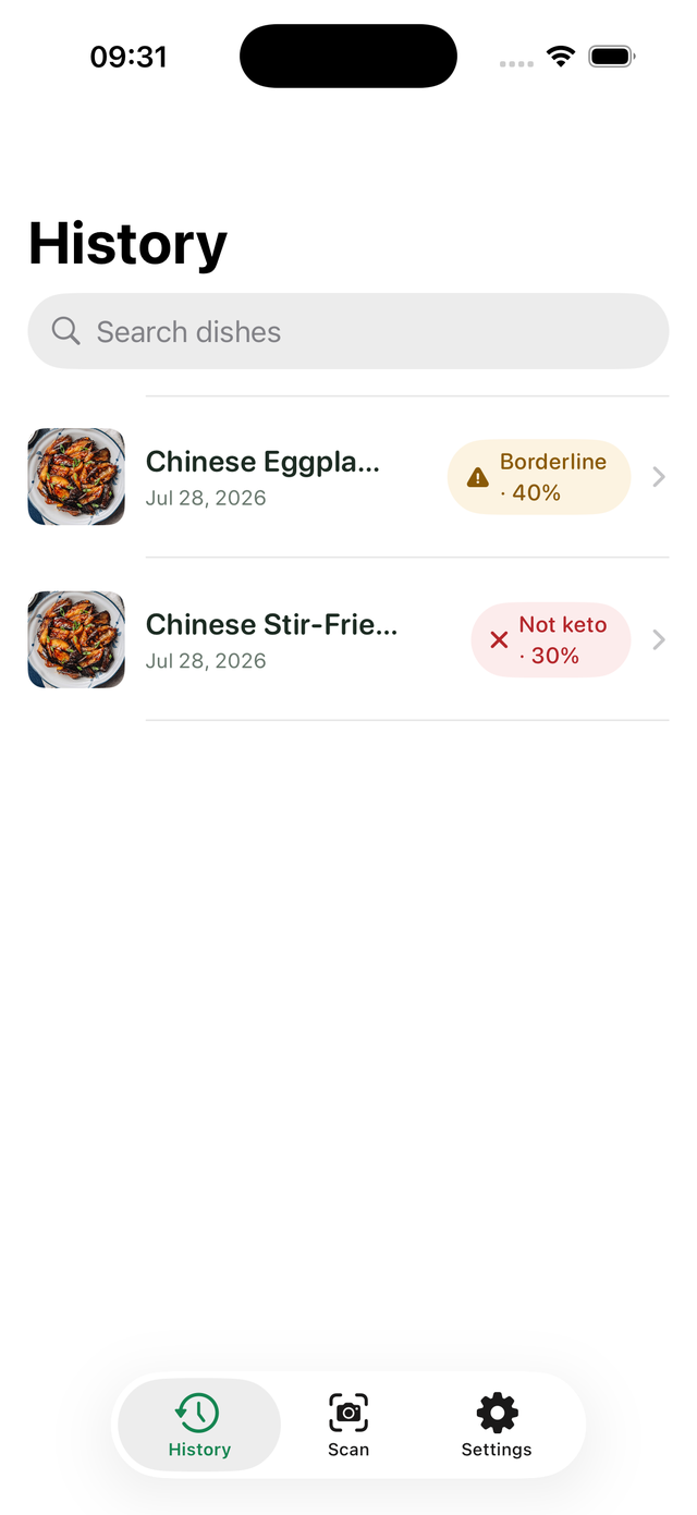 KetoRay Sources screen explaining how it classifies food and a not-medical-advice notice